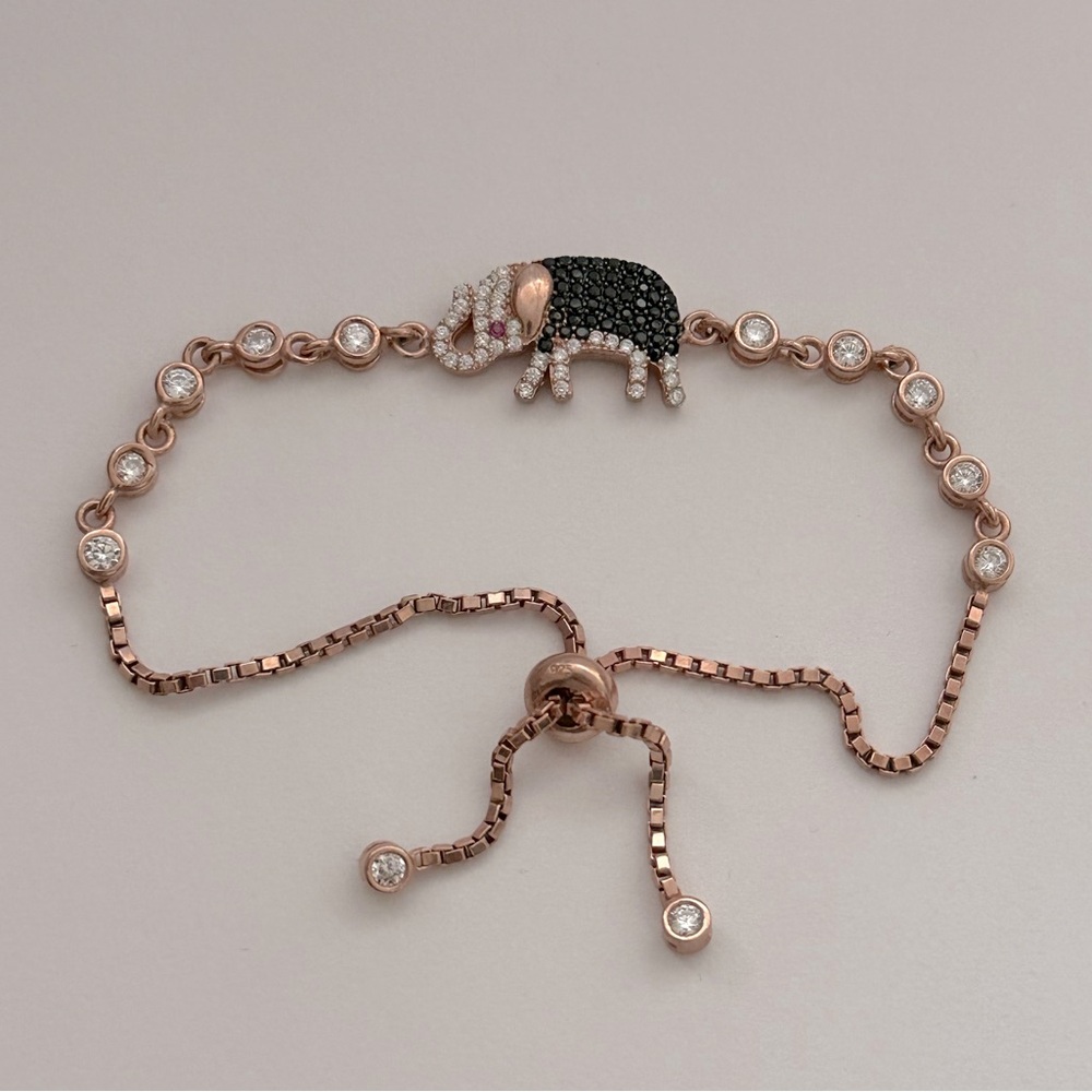 🐘925 Sterling silver elephant cz stones bracelet 14K rose gold plated - Picture 4 of 4